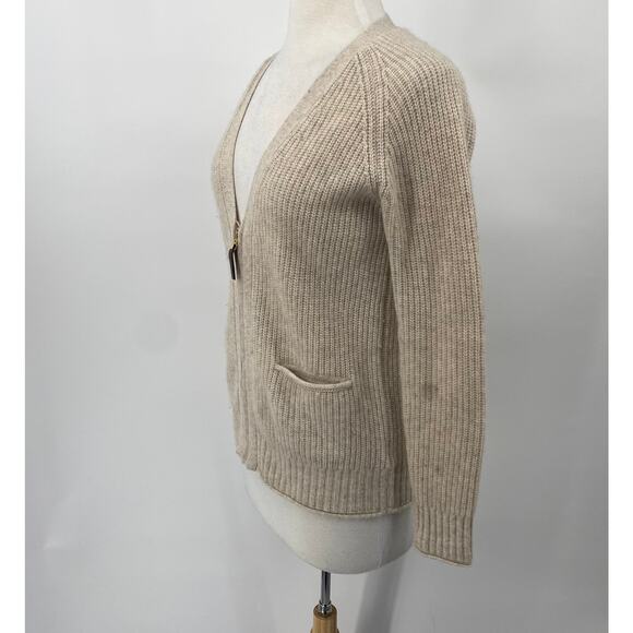 Michael Michael Kors Cashmere Cardigan Zip Front V Neck Pockets Beige Womens XS - Picture 5 of 10